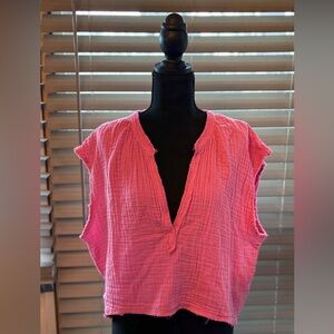 Aerie Vibrant Pink Textured Blouse